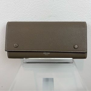 CELINE Calfskin Leather SOURIS Yellow Large Flap Multifunction Long Wallet